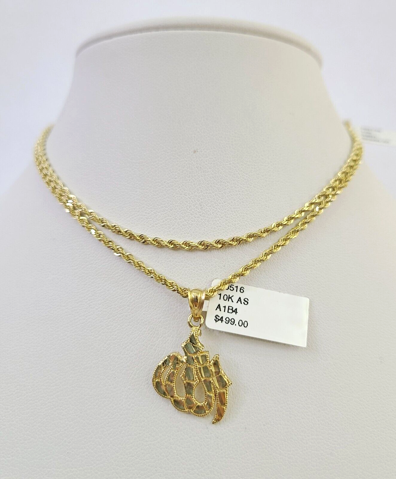 10k Solid Rope Chain 2mm Allah Pendant Charm Necklace SET 18-22" Ladies